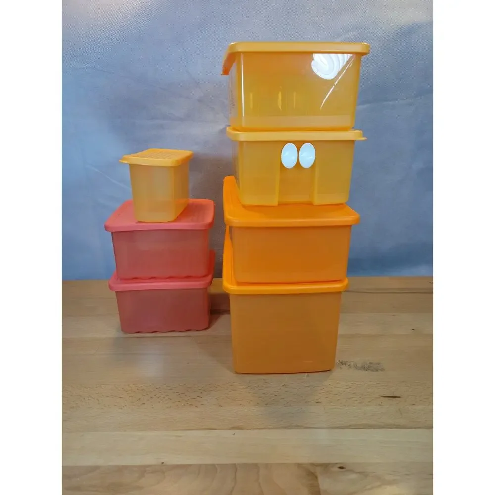 Tupperware Fridge Smart Vented Containers set of 7 with lids orange red
